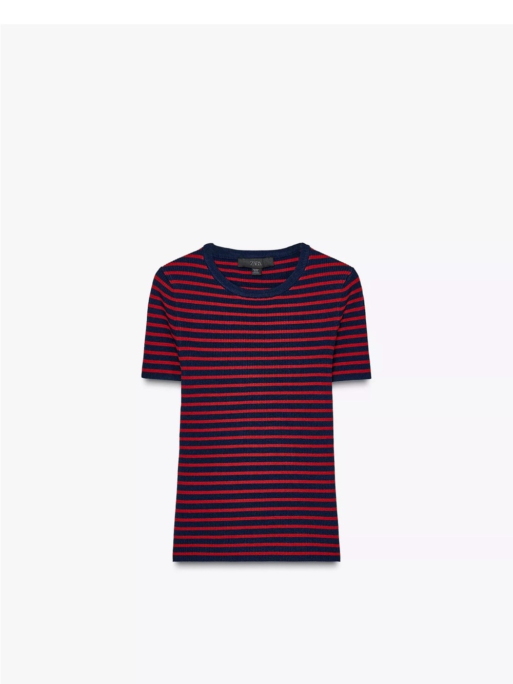 Zara Blue and Red Striped Short-Sleeve Knit Top